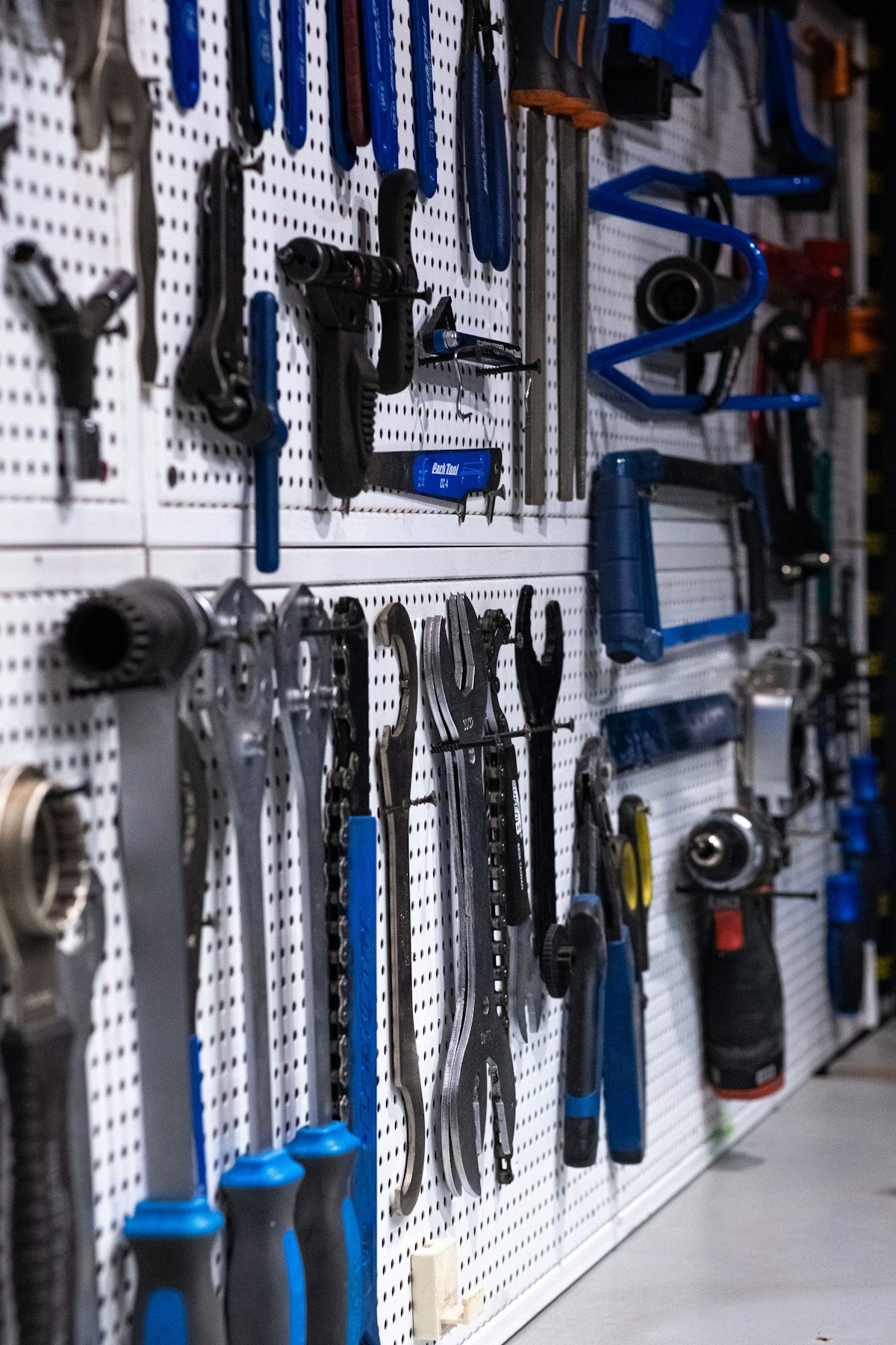 Organized wall of professional plumbing tools
